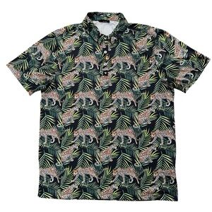 Bad Birdie Polo Shirt Mens L Short Sleeve Golf Performance Leopard Print Green
